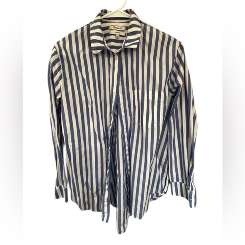 Madewell Navy and White Striped Casual Shirt